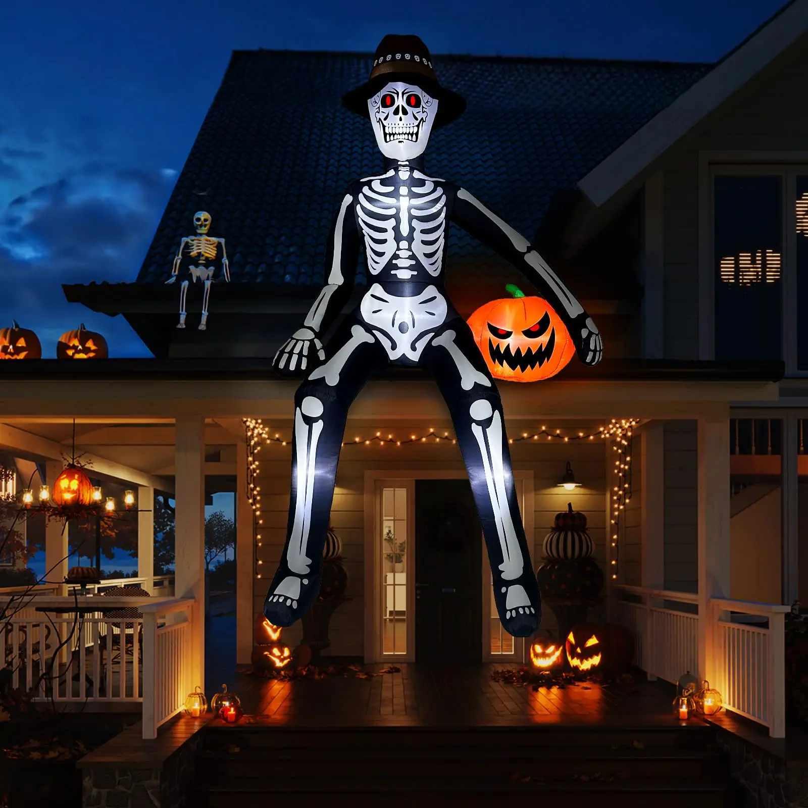 10 FT Halloween Inflatable Giant Sitting Pumpkin Skull, Unisex Halloween Aesthetic Outdoor Inflatables with Built-in LED Lights, Blow-Up Decoration for Lawn, Haunted Party (Ages 12+)