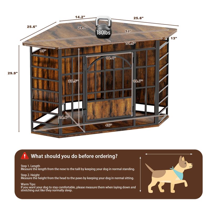 COZPAW Large Dog Crate Furniture, 48/52/71/78/86Inch Wooden Dog Kennel for XLarge Dogs, Heavy Duty Dogs Furniture Indoor Wire Dog Cage with Caster Wheels, Decorative Pet House End Table, Brown