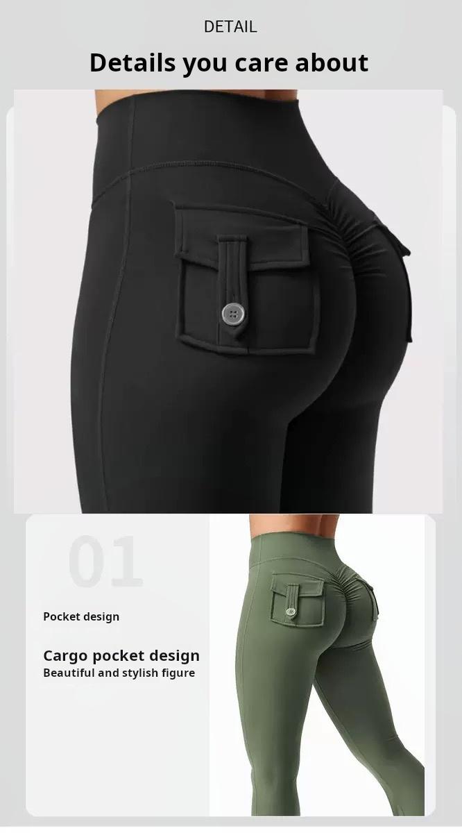 2025 the latest women's overalls sweatpants, advanced sense of buttocks with pockets, high-waist belly-in yoga exercise and body-building bell-bottoms.