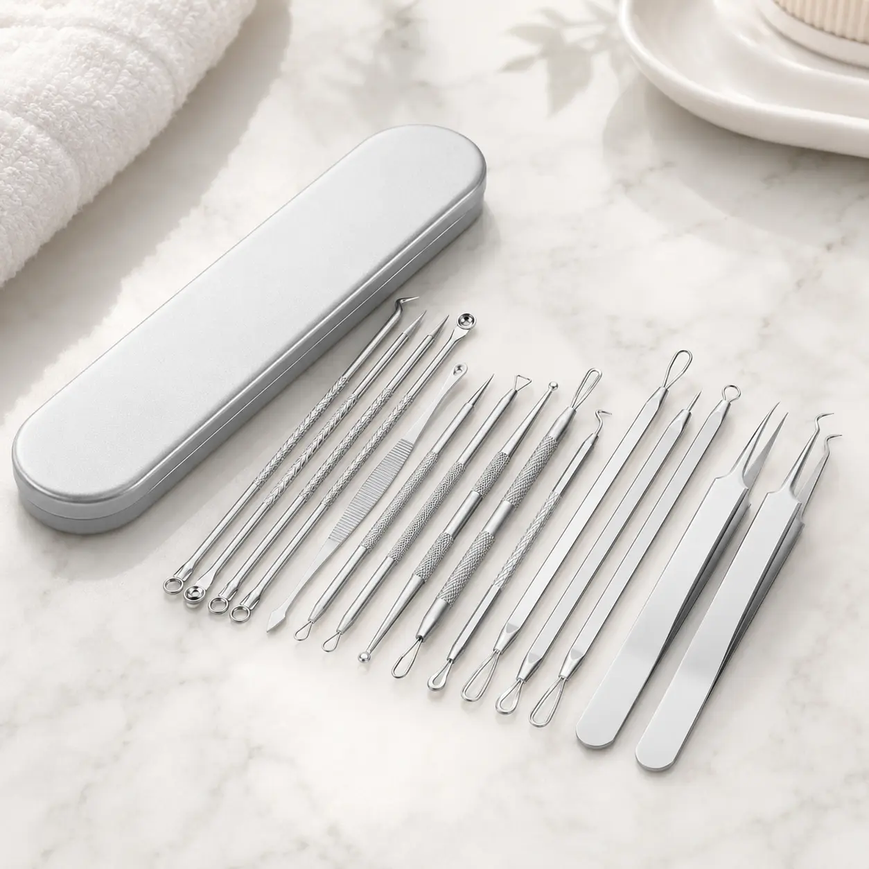 15-Piece Professional Acne Treatment Kit – Medical-Grade Blackhead & Pimple Extractor Tools for Clear Skin | Dermatologist-Approved, Stainless Steel & Easy-Sterilize Set