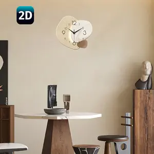Modern irregular wooden large wall clock, 12–16 inch silent analog quartz battery-powered clock for living room, bedroom, office decor—an ideal holiday gift (flat design, no lighting).