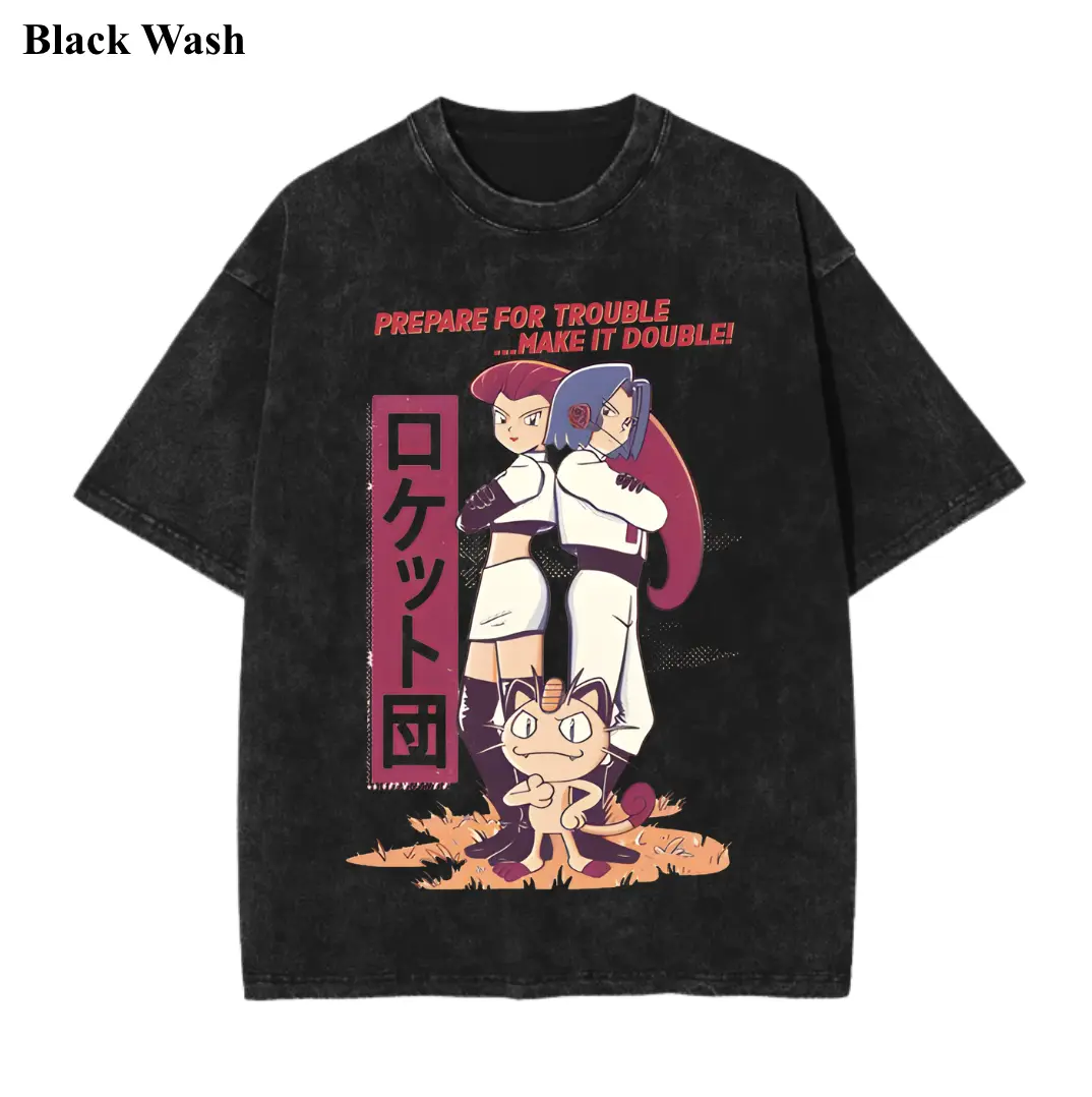 Vintage Team Rocket Wash Tee, Pocket Monster Graphic Tees, Pocket Monster T-Shirt, Unisex Anime Shirt, PKM Gift, Menswear Womenswear Streetwear Top Fit Oversize