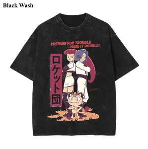 Vintage Team Rocket Wash Tee, Pocket Monster Graphic Tees, Pocket Monster T-Shirt, Unisex Anime Shirt, PKM Gift, Menswear Womenswear Streetwear Top Fit Oversize