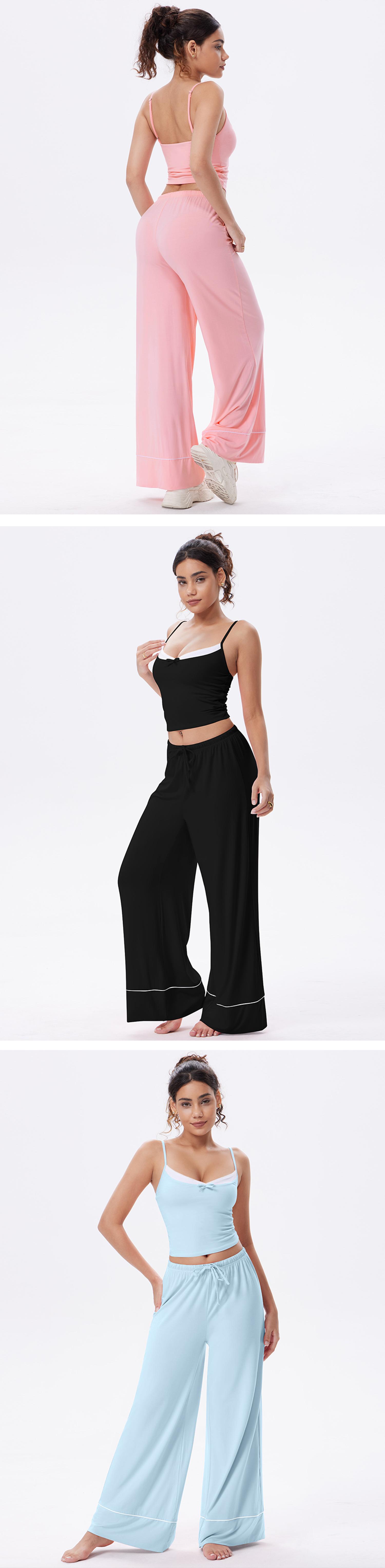 OQQ-Nine cents Women's Camisole Wide-Leg Pants Pajama Set, Soft Modal Gentle Comfortable Loungewear Sleepwear for Ladies