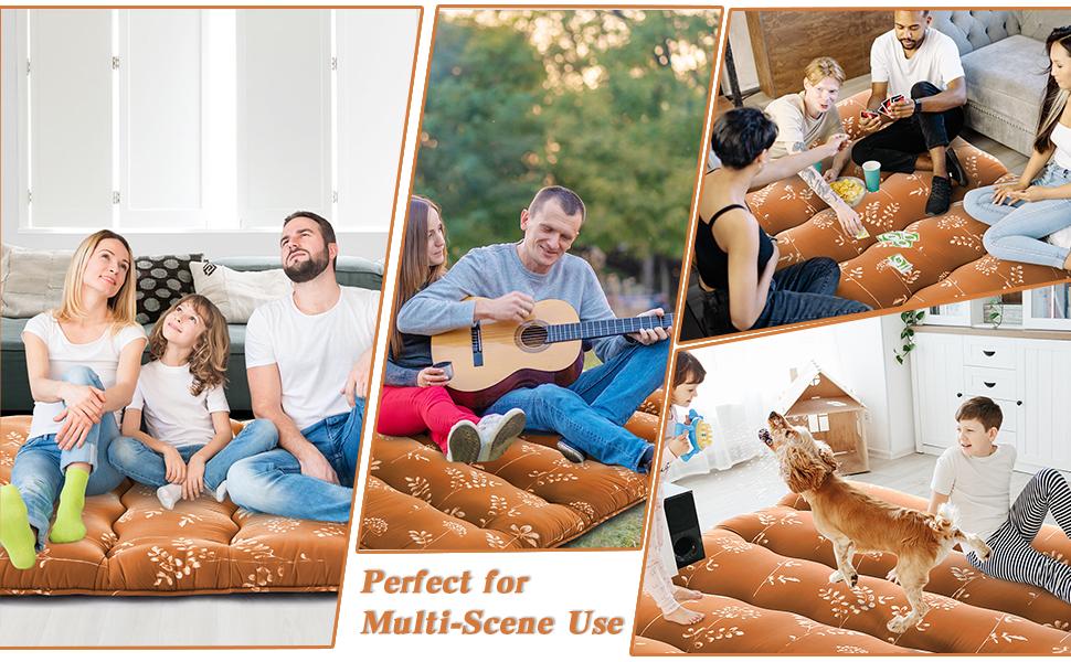 【GARVEE】Japanese Futon Mattress, Futon Floor Mattress Japanese Style Floral Pattern Mattress for Floor, Tatami Mat, Sleeping Mattress Pad for Camping Travel (Flowers-red, Full(80"L x 54"W))