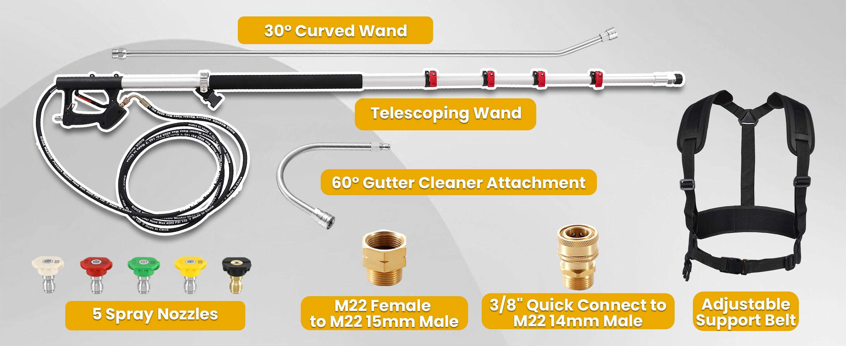 M MINGLE Telescoping Pressure Washer Wand 20 Feet Aluminum with 2 Extension Wands, 5 Spray Nozzle Tips, 2 Couplers & Support Belt, 4000 PSI, ChristmasGift