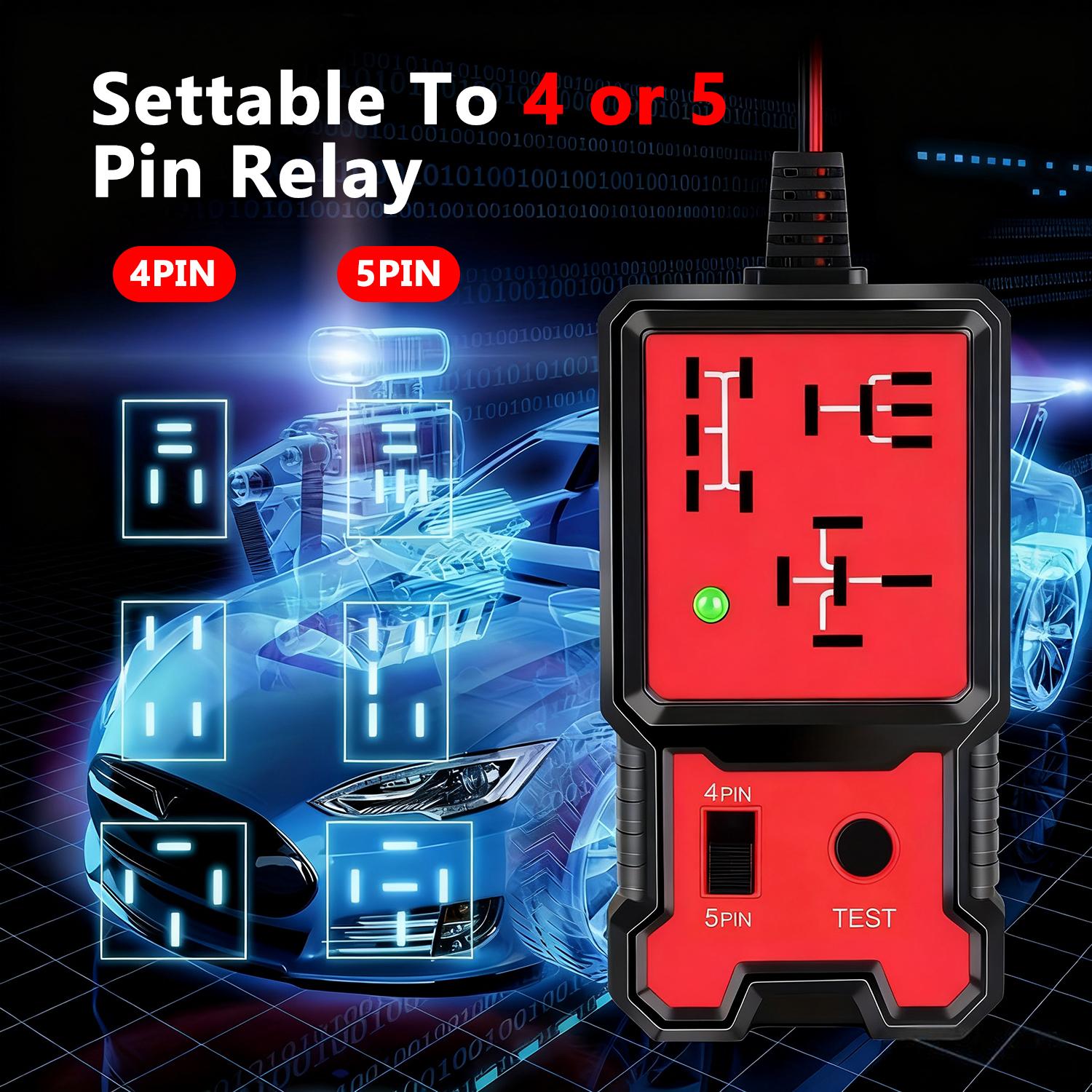 Automotive Relay Tester BJ-707, 4 & 5 Pin 12V Auto Diagnostic Tool, Small Handheld DIY Car Tester with Battery Clips, Relay Testing Kit, Electrical Systems Tool