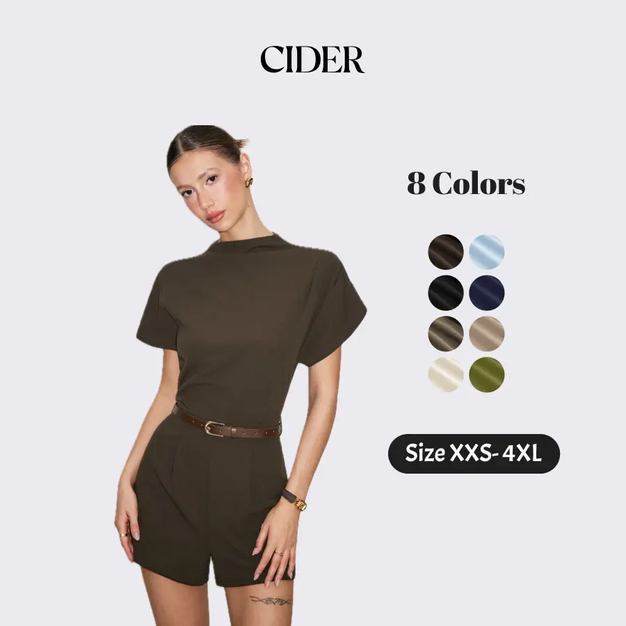 Cider Minimalist Summer Stand Collar Romper for Casual Daily, Elegant Jumpsuits, Ladies Belted Playsuit, Urban Vacation Outfits, Lady Overalls SohoChic