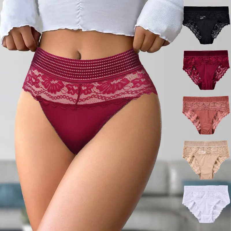 Women High‑Waisted Floral Lace Panties Breathable Stretch Hipster Briefs Soft Underwear with Cotton Crotch Seamless Scalloped Trim Sexy Ladies Panties Multi‑Colors for Daily Loungewear & Intimate Occasions