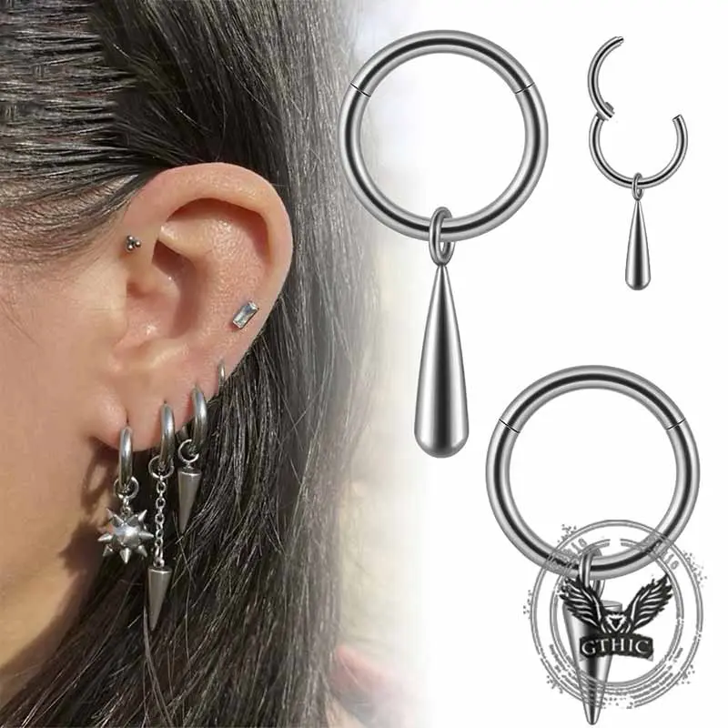 GTHIC G23 Titanium Simple Teardrop Tapered Piercing Earrings, 1.2*8 mm Unisex Appeal Jewelry for Birthday, Streetwear & Any Occasion Punk Accessories, Daily