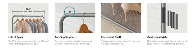 SONGMICS HOME Rolling Steel Clothes Rack with Wheels,25.4 mm Metal Garment Rack with Dense Mesh Storage Shelves SONGMICS HOME Rolling Steel Clothes Rack with Wheels,25.4 mm Metal Garment Rack with Dense Mesh Storage Shelves