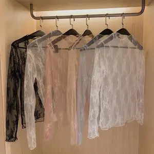 3pcs Set Lace Top, Semi-Transparent, Faintly Visible Gentle Temptation, High-Elastic Fabric Wraps The Body, Cloud-Like Hazy Beauty, Showing a Graceful Figure with Every Move Mix Random Colors Set