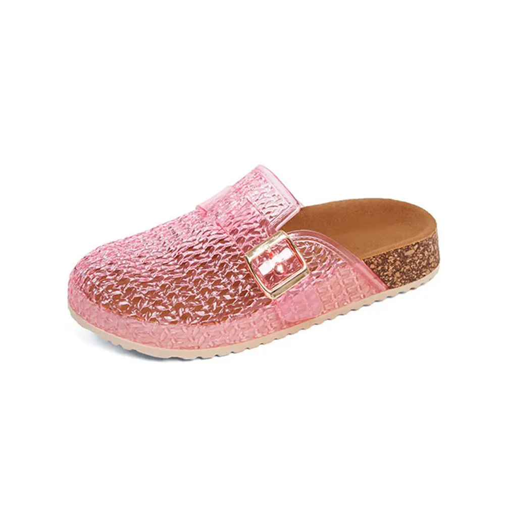 Women's Transparent PVC Jelly Slide Sandals - Open Toe, Adjustable Buckle Slip-On Jelly Mules, Lightweight Waterproof Footwear, Summer Beach Party Everyday Shoes (Size Up Recommended, Caramel, Chic Preppy Minimalist)