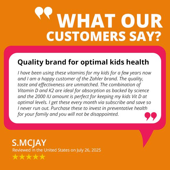 Zahler Junior D3 Vitamins 1000 IU - Chewable Vitamin D3 for Kids - Orange Flavor - 120 Count - Supports Bone Teeth & Immune Health - Kosher - Made in USA - Dietary