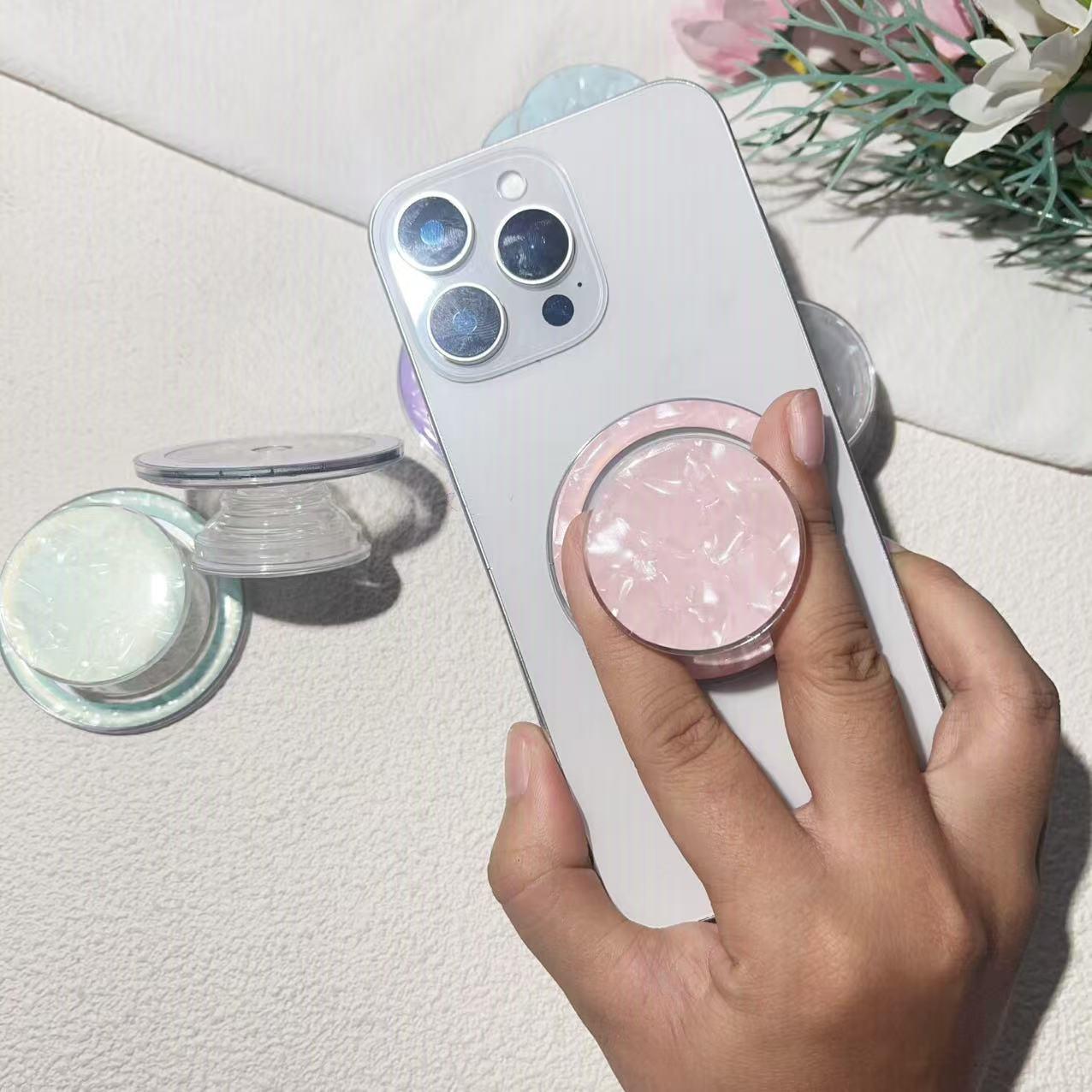 Reusable MagSafe Magnetic Airbag Phone Holder, Colorful Seashell Paper Design with Aesthetic Instagram-Worthy Shell Pattern, Strong Grip & Stable Stand for Smartphones, Cute Accessory for Daily Use Cellphone Mount-MM