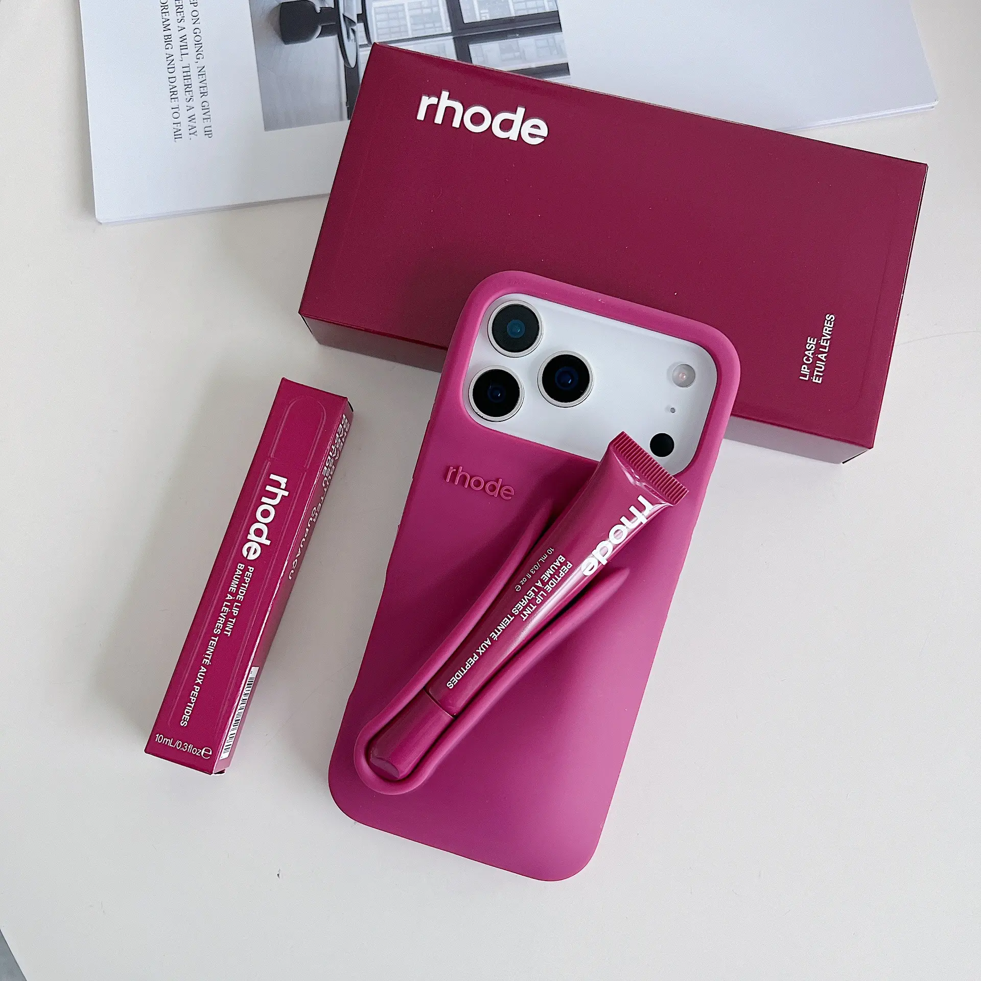 RHODE 2 in 1 Lip Gloss Phone Case for iPhone 11 12 13 14 15 16 17 Pro Max, Soft Silicone Protective Cover with Built In Lip Balm Holder