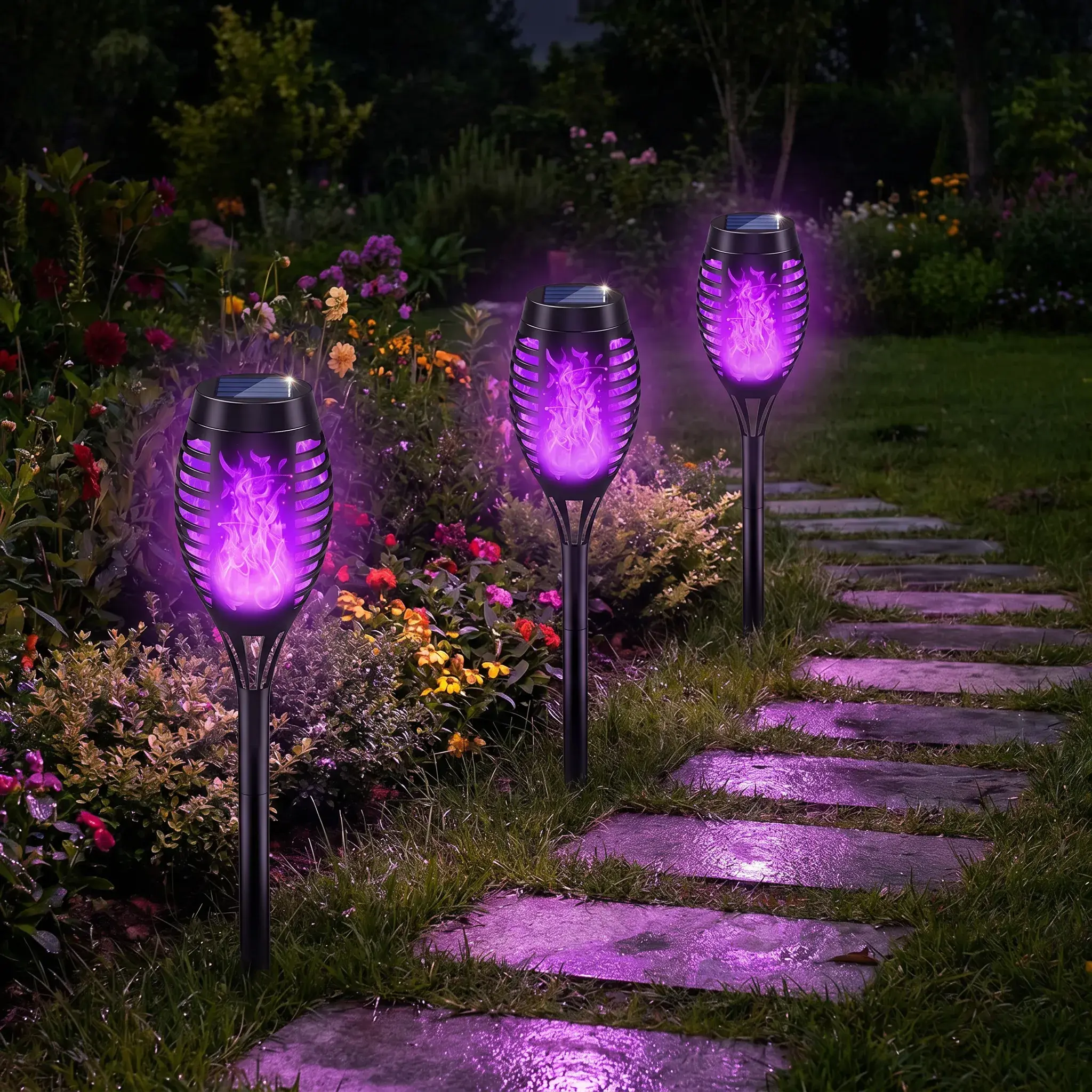 Solar Flame Torch Lights Outdoor, 12 Pack IPX4 Waterproof LED Decorative Garden Lights for Patio, Deck & Landscape,Perfect for Halloween, Christmas and holiday decorations, #summervibes summergarden#SummerWins #DealsForYouDays