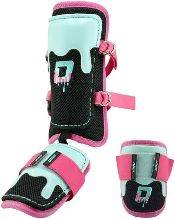 Youth Baseball Shin and Elbow Protect Kit, Sports Protective Gear with Adjustable Straps, Lightweight Impact Zone Guard, Breathable Mesh Liner Training Shin Protector (Pink/Aqua/Black), Set Of Two