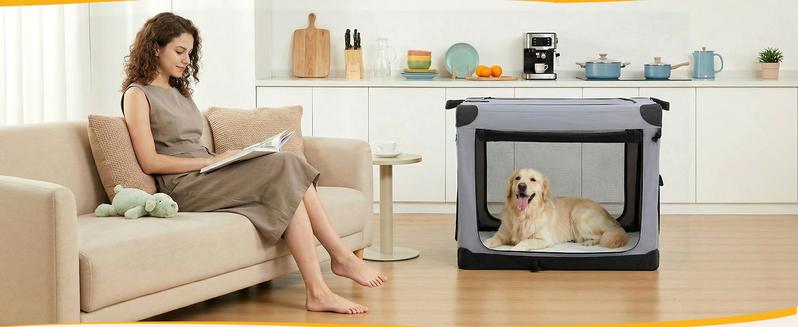 Soft-Sided Dog Crate, Portable Travel Crate With 4-Side Ventilation & No-Tools Setup,Ideal For Car, Hotel, And Vet Visits With Medium Sized Breeds