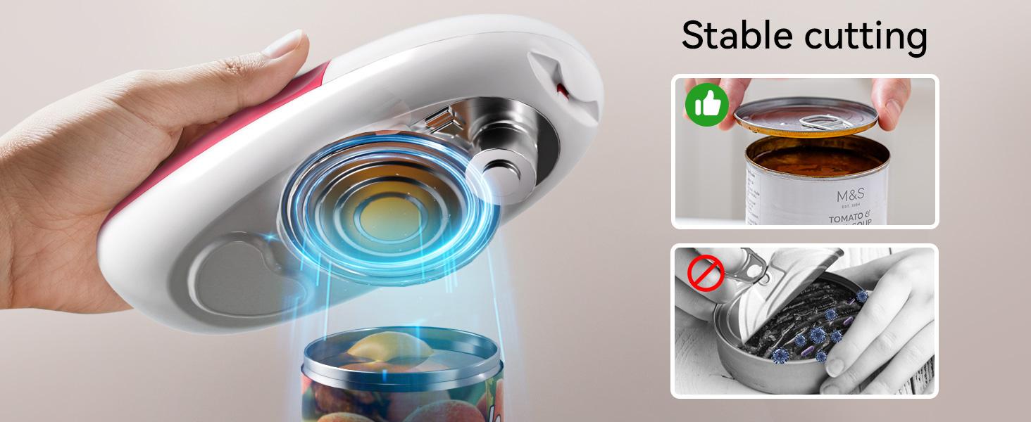【Summervibes】Automatic Electric Can Opener with Automatic Operation, 1-Touch Handheld Battery-Powered Design, Smooth Edge, Safe Kitchen Tool for Home Use (Red) - Household Kitchen Specialty Appliance