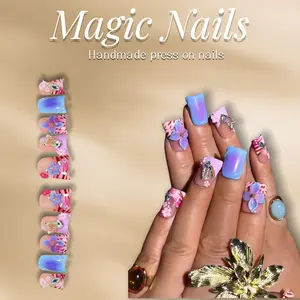 Magic Nails -LEOPARD BUTTERFLY -Handmade Press-On Nails ,Duck Nail Shape | Reusable,Acrylic Made,Salon-Quality,Long lasting ,Glossy Design