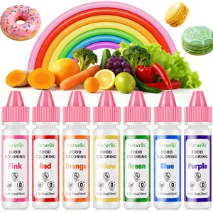 Natural Plant-Based Liquid 7×0.35 Fl oz 10ml per Bottle Food Coloring Kit Vibrant Colors for Cake Easter Egg Frosting Slime Cookies Baking