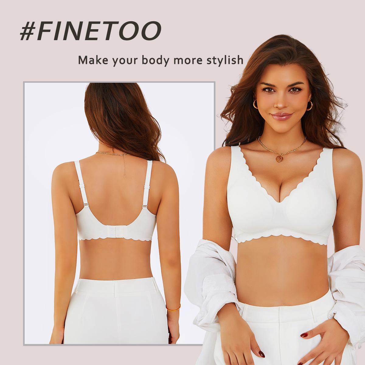 FINETOO Women’s Seamless Bra Wide Strap Soft V-Neck Brassiere Scalloped Edge Low Cut Full Coverage Everyday Bra S-XXL SpringStatements