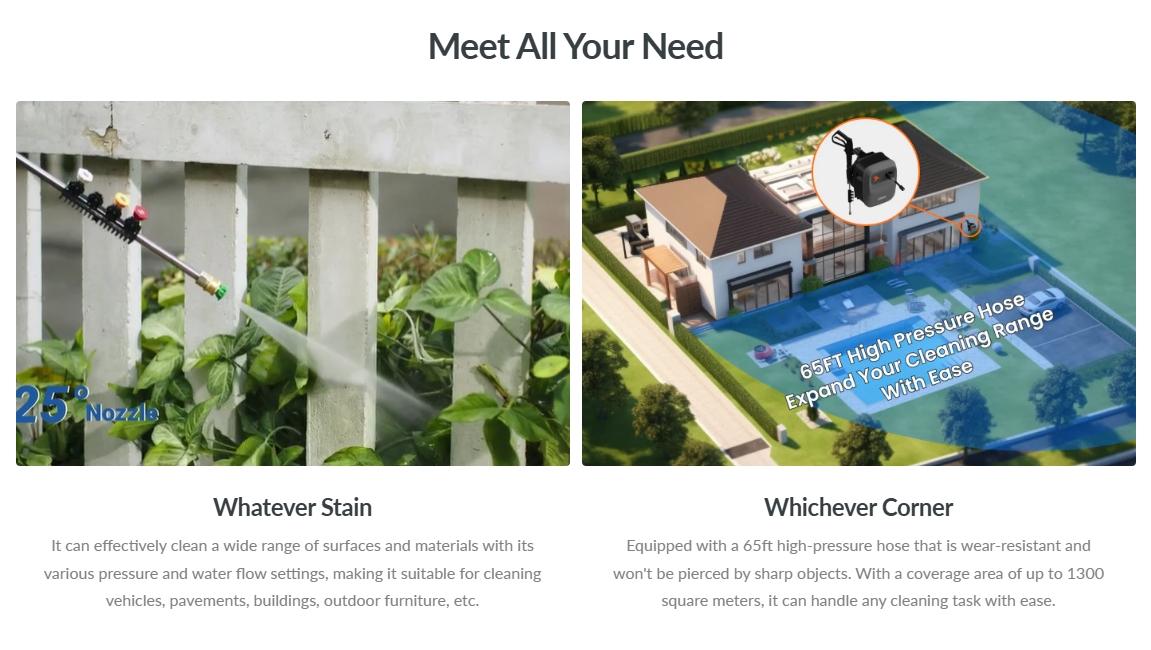 Giraffe Tools Grandfalls G20 Pro Pressure Washer 2400 PSI 2.0 GPM with 65FT Hose Reel 4 Nozzles 180° Swivel Bracket for Car Patios and More