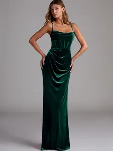 Azazie Mai Sheath Sweetheart Cowl Bow Leg-Slit Wedding Guest Evening Velvet Dress