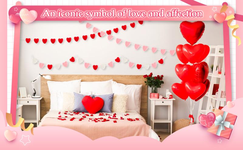 Valentine's Day Decoration Heart Envelope Garland Love Letter Banner Felt Heart Garland Banner Hanging Heart Decorations Rustic Farmhouse Hanging Decor for Wedding Anniversary Gothic Bridal Shower Party Fireplace Mantle Wall Door Room Bedroom Home Decor