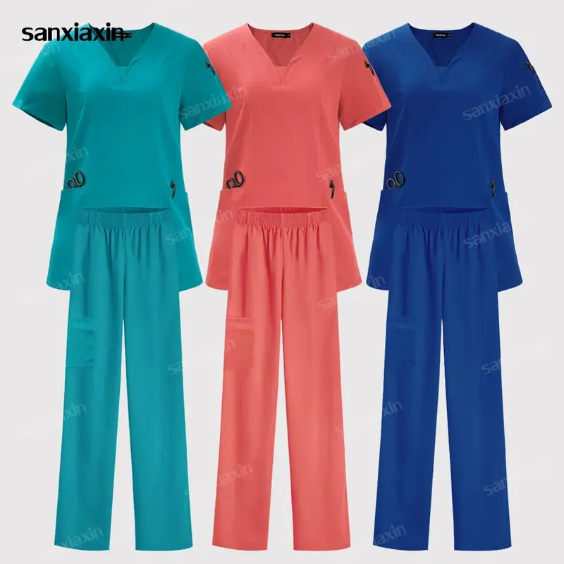 Sanxiaxin Women's Scrubs Set Nurse Uniforms Soft Comfort Clinical Workwear Operating Suits SXX-SW42025Q02 Royal Blue Navy Black Pink Grey Lake Blue Burgundy Orange Red Green