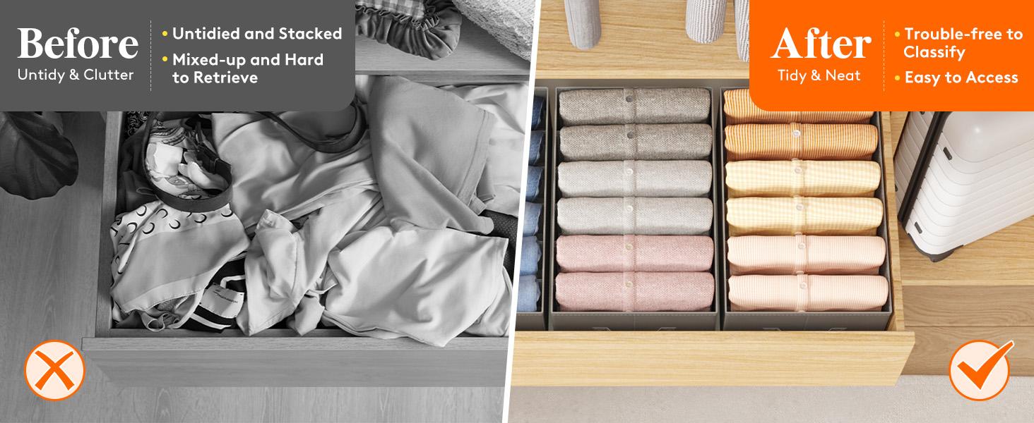 Lifewit Wardrobe Organizer Clothes 6 Compartment Foldable Closet Drawer Storage 16.5 x 10.6 x 6.7 Inches for Pants, T-Shirts, Sweater, Legging, 3/4/6-Pack Boxes