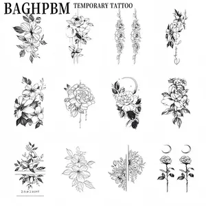 BAGHPBM 12 pcs Long-Lasting Waterproof Flower Tattoo Stickers for Women - 2-Piece Set - Easy to Apply and Remove