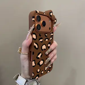 Brown Leopard Print 3D Bow Case | iPhone 16/17 Pro Max Shockproof Cover