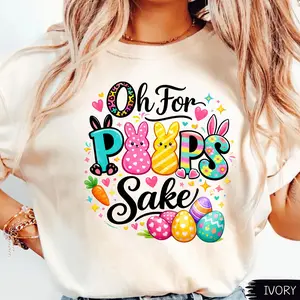 Comfort Colors Retro Funny Oh For Peeps Sake Bunny Easter Day Spring Season Girly Shirt, Cute Rabbit Bunny Egg Peeps Happy Easter Girl Tee