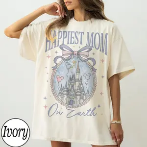 Comfort Colors® Retro Happiest Mom On Earth Shirt Castle Tee, Coquette Bow Mom T-Shirt, Castle Coquette Bow T-shirt, Mother's Day Gift For Mom