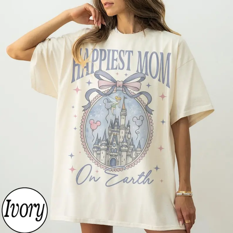 Comfort Colors® Retro Happiest Mom On Earth Shirt Castle Tee, Coquette Bow Mom T-Shirt, Castle Coquette Bow T-shirt, Mother's Day Gift For Mom