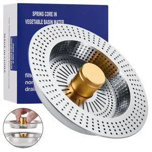 3-in-1 Kitchen Sink Drain Strainer & Stopper Stainless Steel 304 Pop-Up Stopper & Anti-Clogging Basket Strainer Fits US Standard Kitchen Drain Ideal Sink Protectors for Kitchen Sink Golden Housewarming Gift Home Bathroom necessities