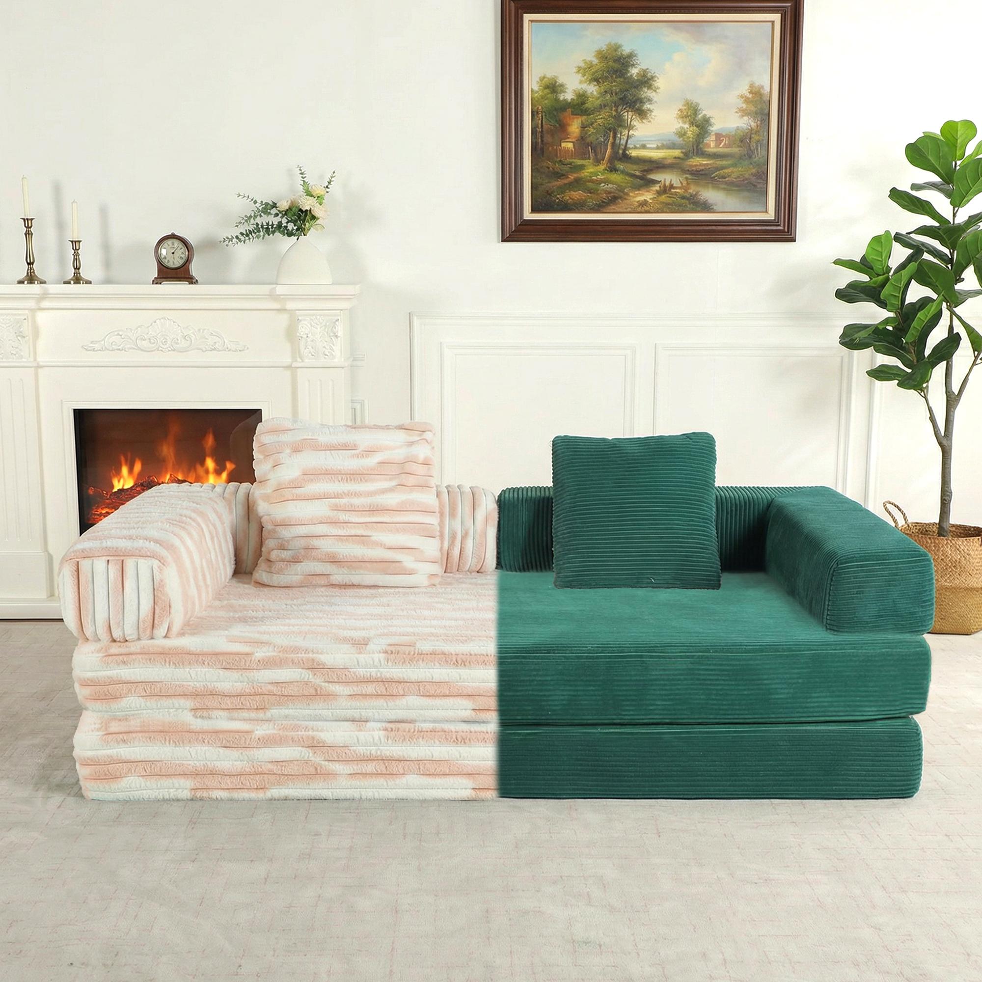 QAK 73.62"New Multiple Covers Available Cloud Floor Sofa Bed High-Quality Convertible Comfy Corduroy Fabric, Premium Sponge Padding, Multi-Functional Floor Sofa & Mattress for Living Room Upholstered Soft Couch,Multiple Colors of Sofa Covers Available