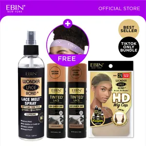 EBIN 10X Quick Dry Tinted Lace Spray Bundle (Medium Brown, Medium Dark Brown) + Wonder Lace Bond Melt Spray + HD Wig Caps Bundle with FREE Melting Band | Natural Tone Match, Seamless Lace Melt