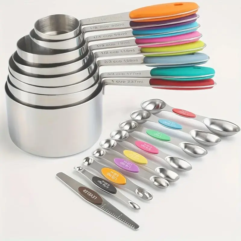 Stainless Steel Measuring Spoons and Cups Set, 17-Piece Magnetic Set, Baking Tool, Kitchen Gadgets, Food Grade, Kitchen Utensils