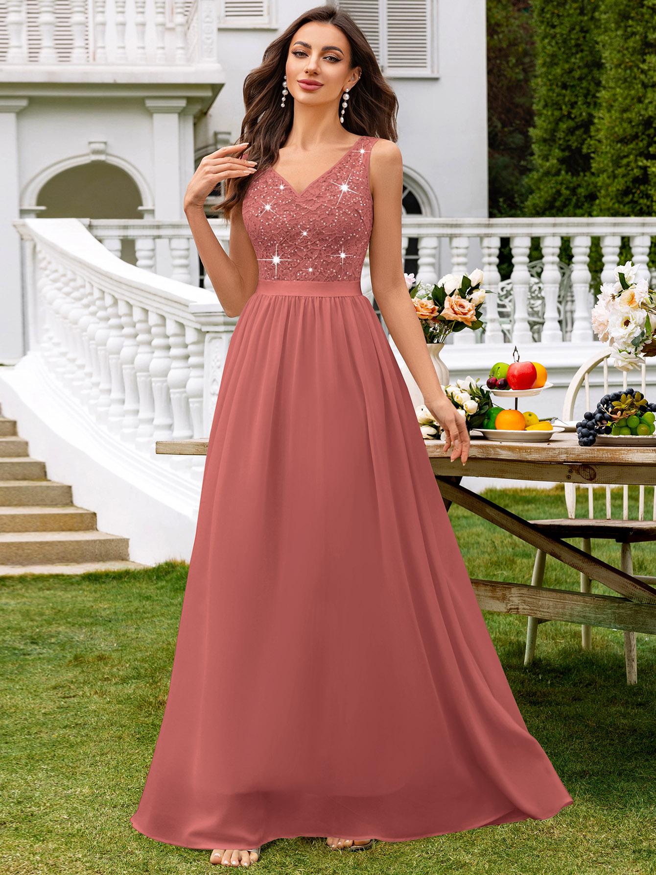 Miusol 23221 Women's Sexy Double V Neck Sequin Lace Sleeveless Chiffon Hem Formal Evening Party Dress Miusol 23221 Women's Sexy Double V Neck Sequin Lace Sleeveless Chiffon Hem Formal Evening Party Dress