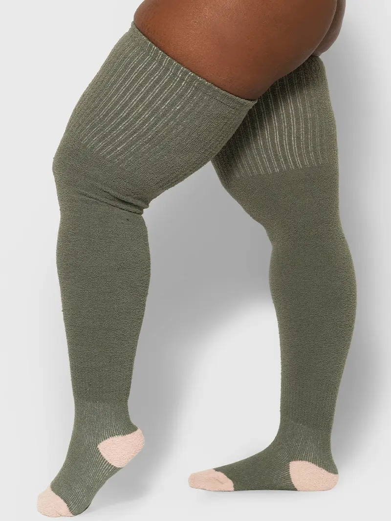 Thunda Thighs - Cozy - Boucle-Inspired Fuzzy Plus Size Thigh High Socks - Women's Lightweight Acrylic Stretch