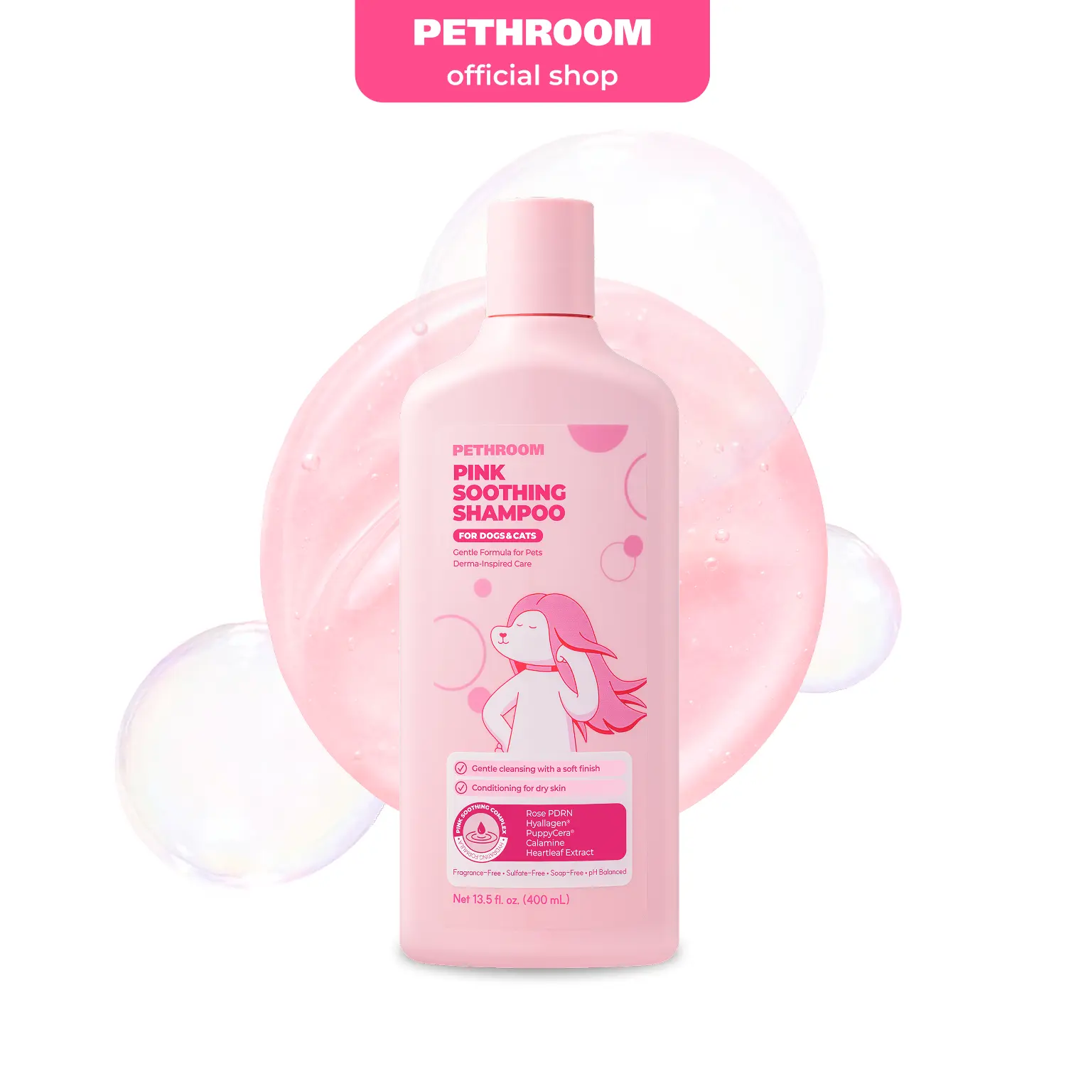 PETHROOM Pink Soothing Shampoo for Dogs and Cats