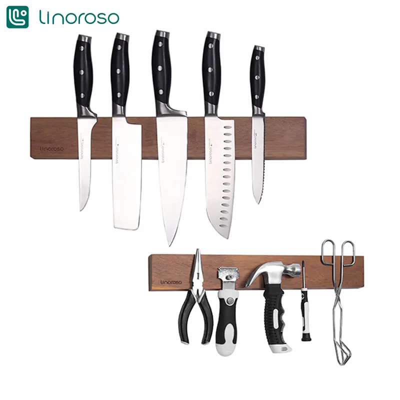 Linoroso 16.5 Inch Magnetic Knife Strips, Wood Magnetic Knife Rack, Magnetic Knife Holder for Wall, Acacia Wood Magnetic Strip Use as Knife Bar, Knife Holder for Kitchen Utensil Tool Organizer Gift Must-Have Gift