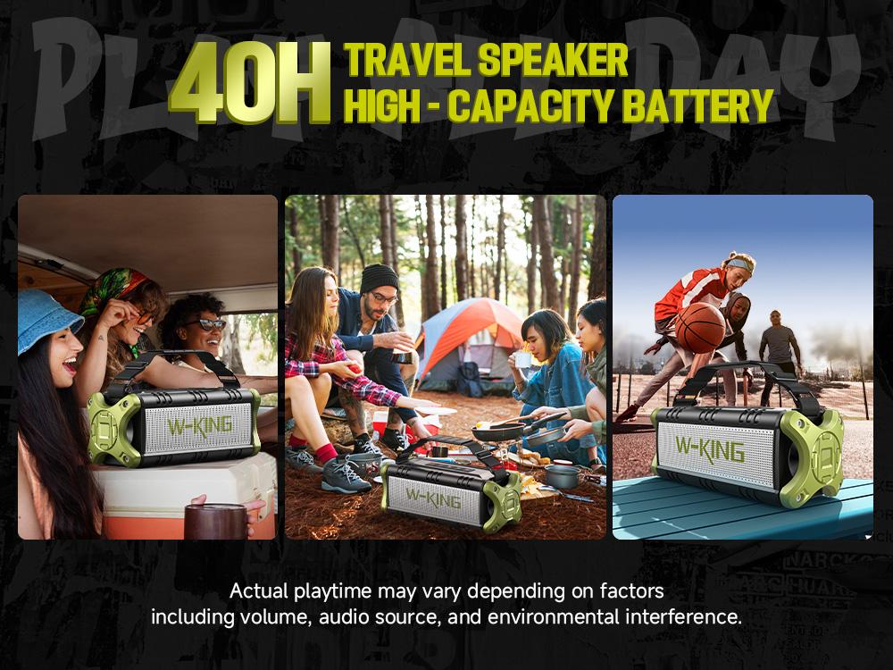 W-KING D8 Bluetooth Speaker 90W Peak Power 50W Deep Bass 2 Subwoofers IPX6 Waterproof EQ TF AUX NFC for Pool Party Travel Smart Audio Speaker Green