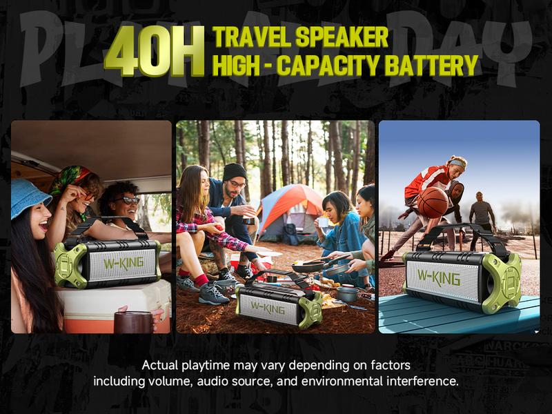W-KING D8 Bluetooth Speaker 90W Peak Power 50W Deep Bass 2 Subwoofers IPX6 Waterproof EQ TF AUX NFC for Pool Party Travel Smart Audio Speaker Green