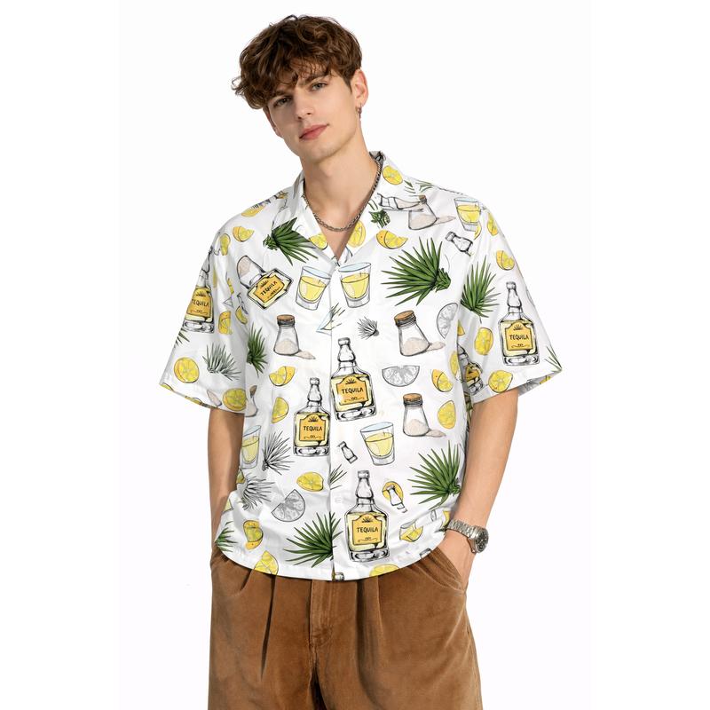 Cinco De Mayo Drinking Hawaiian Shirt Menswear, Funny Three Amigos Collared Button Shortsleeve Aloha Top, Casual Tropical Polyester Streetwear