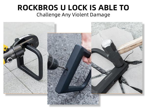 ROCKBROS Bike U Lock Heavy Duty Anti Theft Carbon Steel Bicycle Lock Suitable for Road, Mountain, and Scooter Bikes