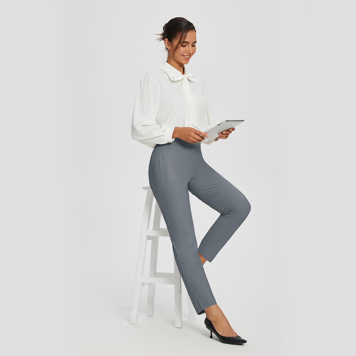 baleaf Women's Lightweight Breathable Soft 26"/27" Ankle Pants Business Casual Summer Silky with Zipper Pockets Stretch Petite Golf Work Bottoms UPF50 School Interview Outfit Athletic Dress Pants